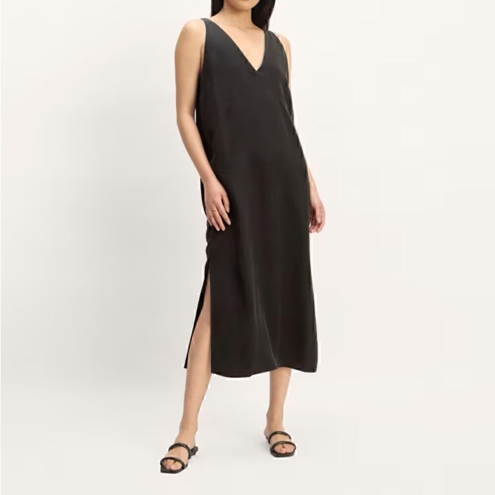 NEW The TENCEL Midi Slip Dress Black Size‎ 10